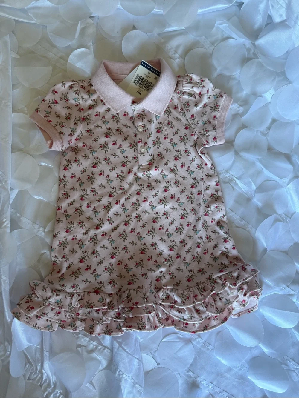 Ralph Lauren Pale Pink Floral Ruffle Polo Dress